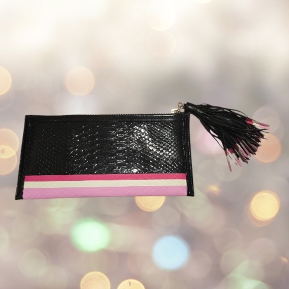 Victoria’s Secret Slim Clutch Makeup Bag with Tassel Black & Pink - Picture 2 of 5